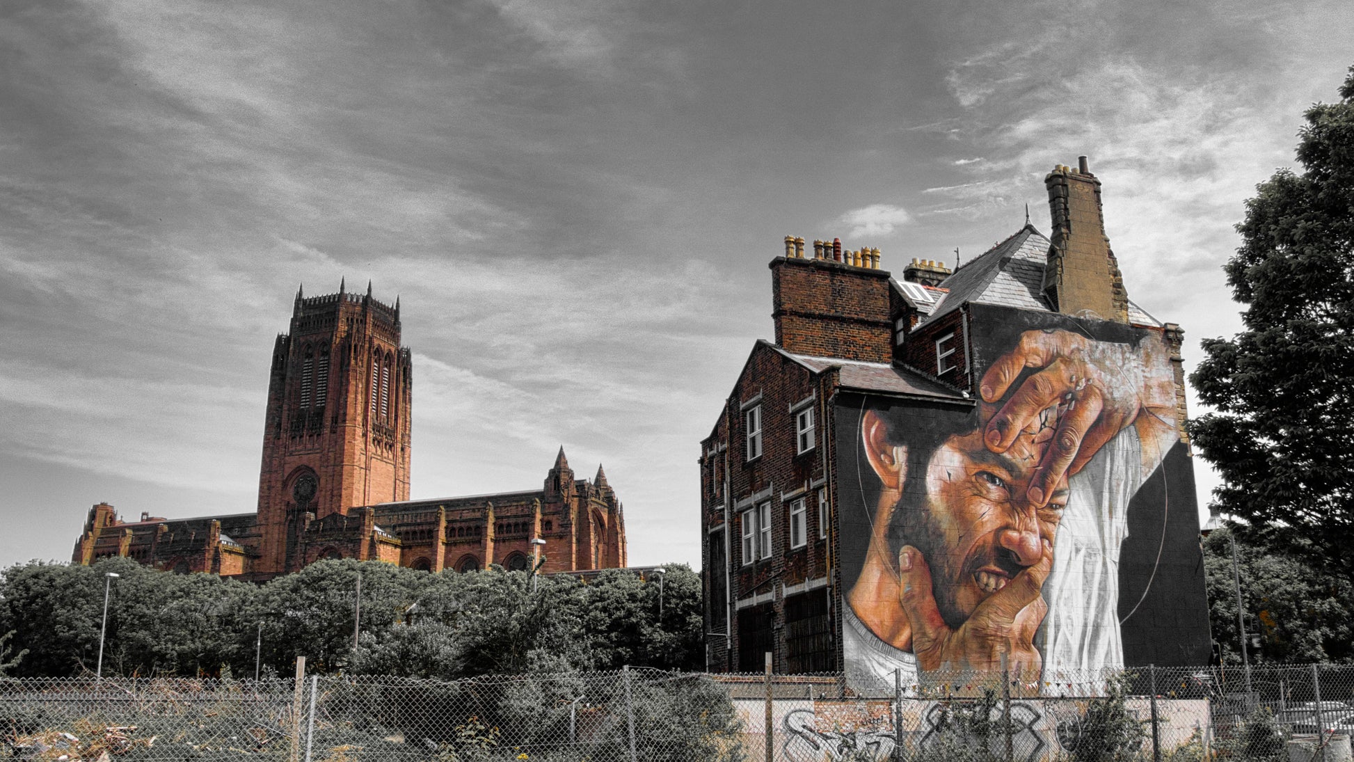 Liverpool Baltic Triangle Photo and Images -Liverpool Graffiti and Cathedral - PTI07493 - Photo by Photographer Martin Fisher - Picture The Image